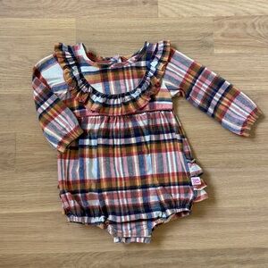 RuffleButts Fall Plaid Ruffle Baby Romper